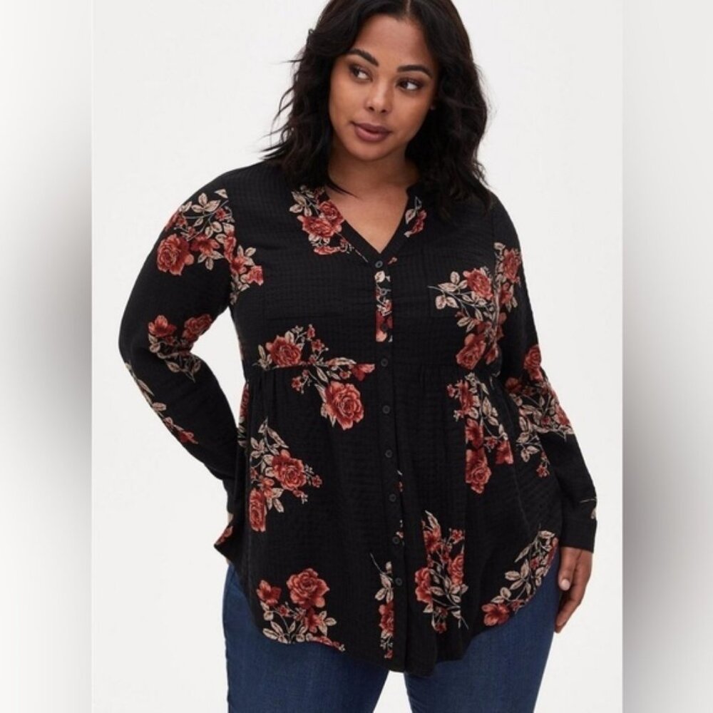 Torrid Emma Babydoll Crinkle Gauze Long Sleeve Tunic Top Size 2x​